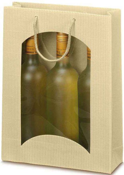 Geschenktüten offene Welle mit Fenster 3er Wein/Sekt